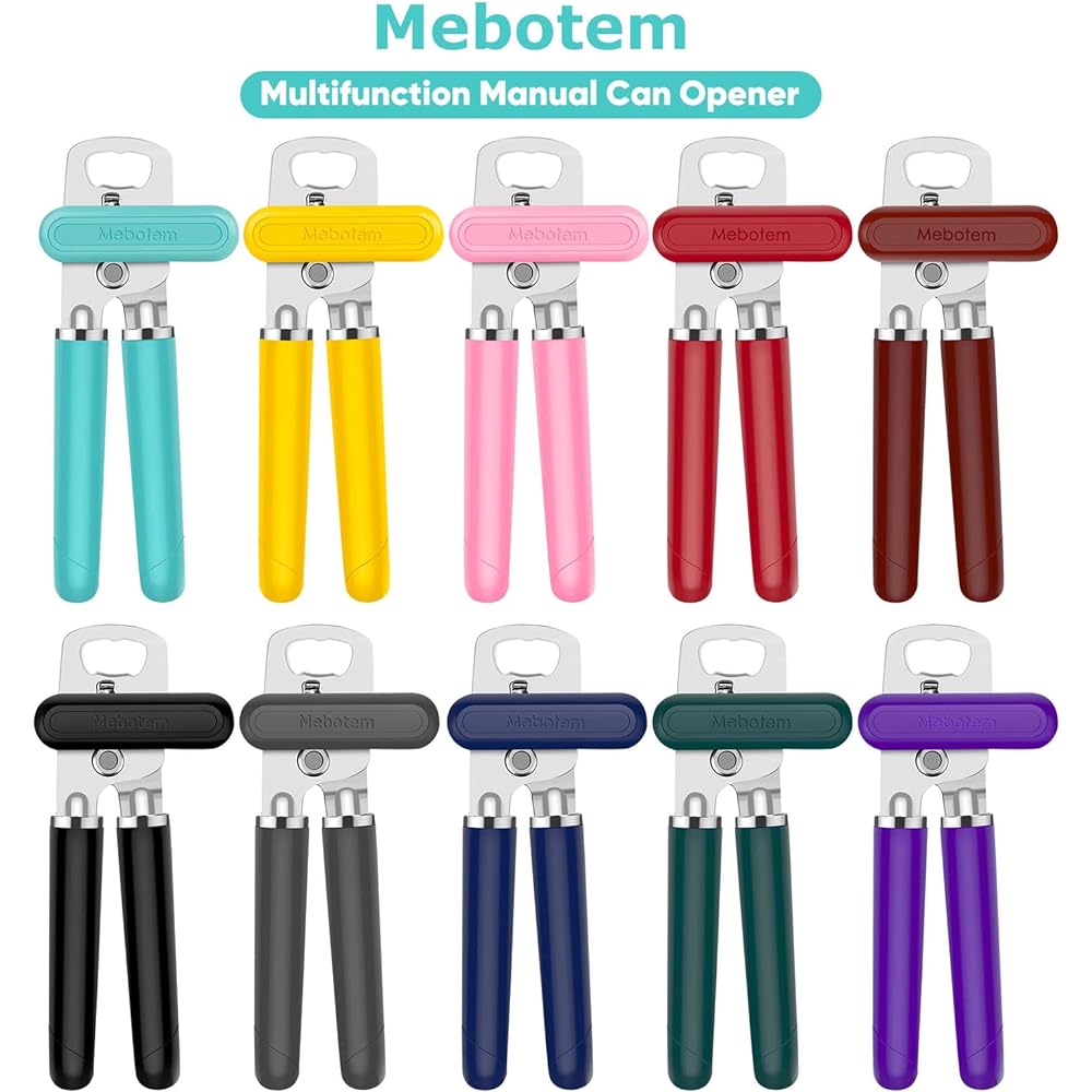 Mebotem 10 Colors Can Opener Manual Handheld Heavy Duty Hand Can Opener Smooth Edge Stainless Steel Can Opener Top Lid Kitchen Gadget Best Large Rated Easy Rotation Knob with Bottle Opener Navy Blue