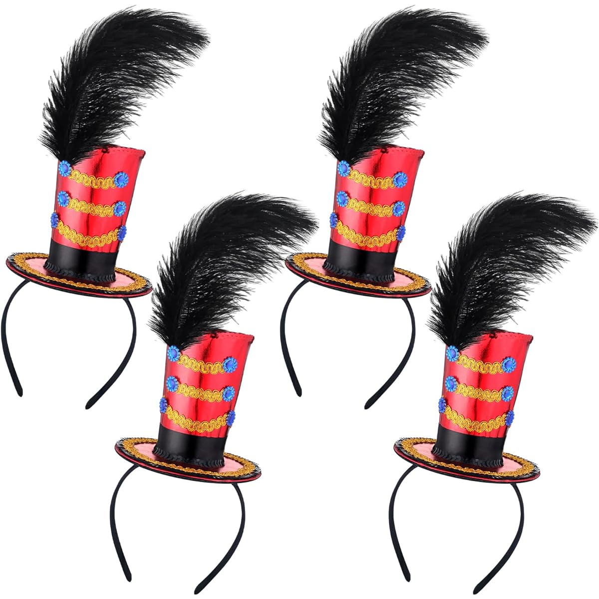 Newcotte 4 Pieces Halloween Small Top Hat Headband Majorette Top Hat Hair Accessories Red Mini Hair Ties Fascinating for Costume Party Cosplay