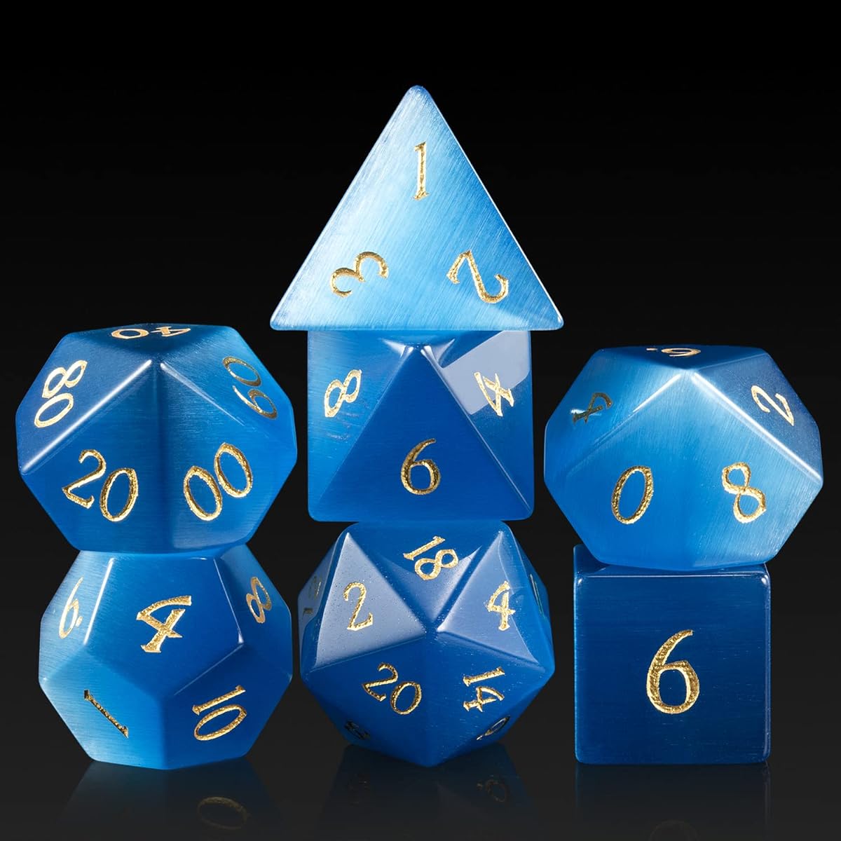 DNDND Gem Dice Set 7 Pieces Aquamarine Dice with Giant Gift Case for DND Dungeons and Dragons Tabletop Game (Aquamarine and Gold Dice Set)