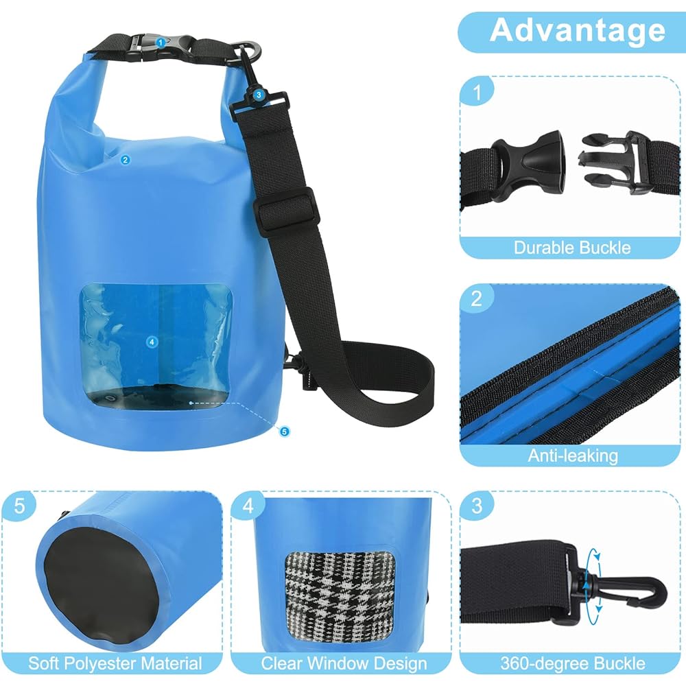 PATIKIL Floating Waterproof Dry Bag 5L Outdoor Float Dry Bag Roll Backpack with Clear Window for Boating Kayaking Hiking Camping Blue