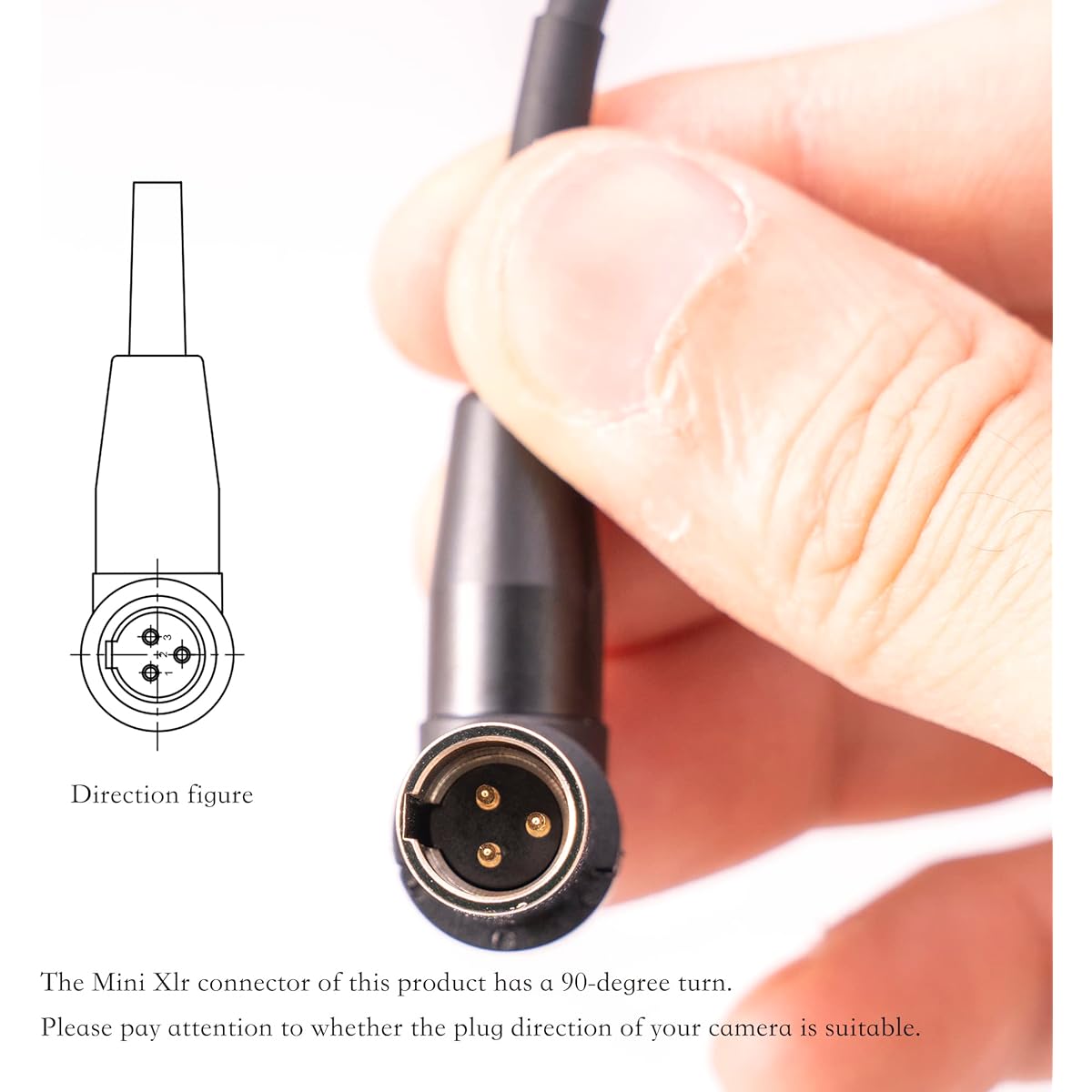 HUALEU 90 Degree 3 Pin Mini XLR - 3.5mm (1/8") Mini Jack with Locking Screw Mount (1/8") TRS Stereo Microphone 1' Cable Lapel Lavalier Mic Pocket Cinema 6K 4K Senheiser