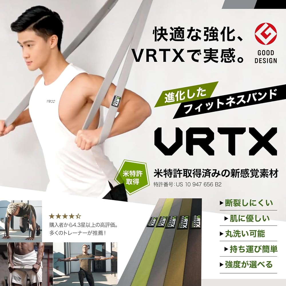 [U.S. Patented / Good Design Award] VRTX Fitness Band - Hard to break, gentle on the skin, fully washable, high strength, pull-up support