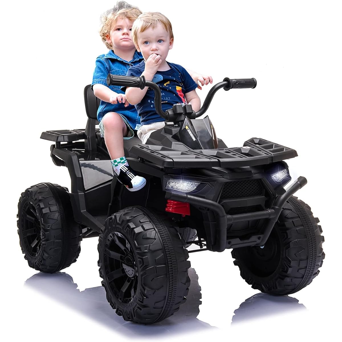 24V 2 Seater Kids 4 Wheel Drive Truck with Leather Seats and Remote Control 24V Battery Powered Off Road UTV Toy with LED Lights High/Low Speed Spring Suspension Light Blue
