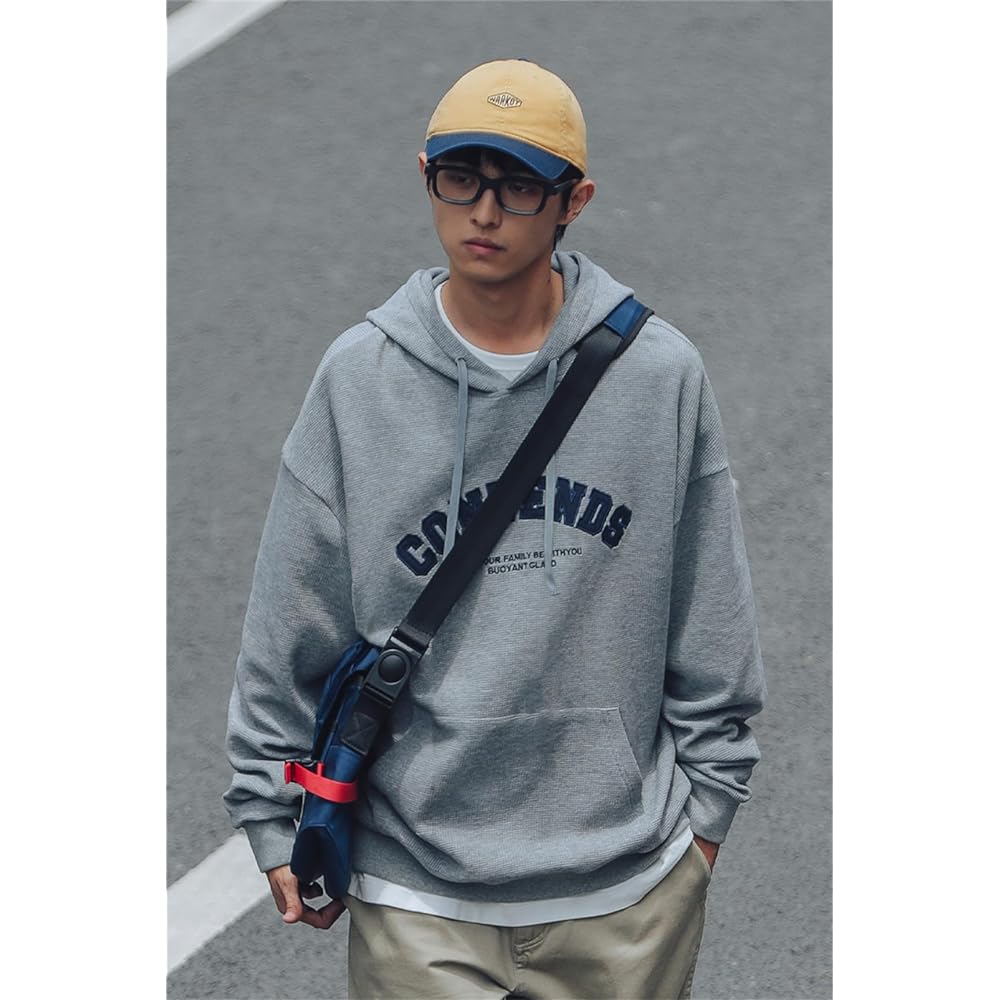 [SHINE MOON] Men's Pull Parka, Long Sleeve, Sweatshirt, Hooded Top, Back Print, Loose Top, Casual, Stylish, Large Size