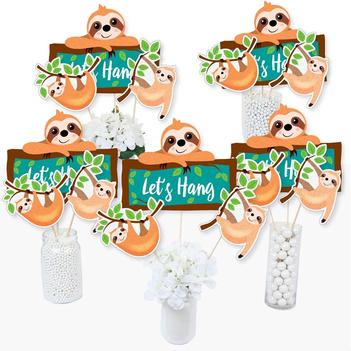 Let's Hang - Sloth - Baby Shower or Birthday Party Centerpiece Sticks - Table Toppers - Set of 15