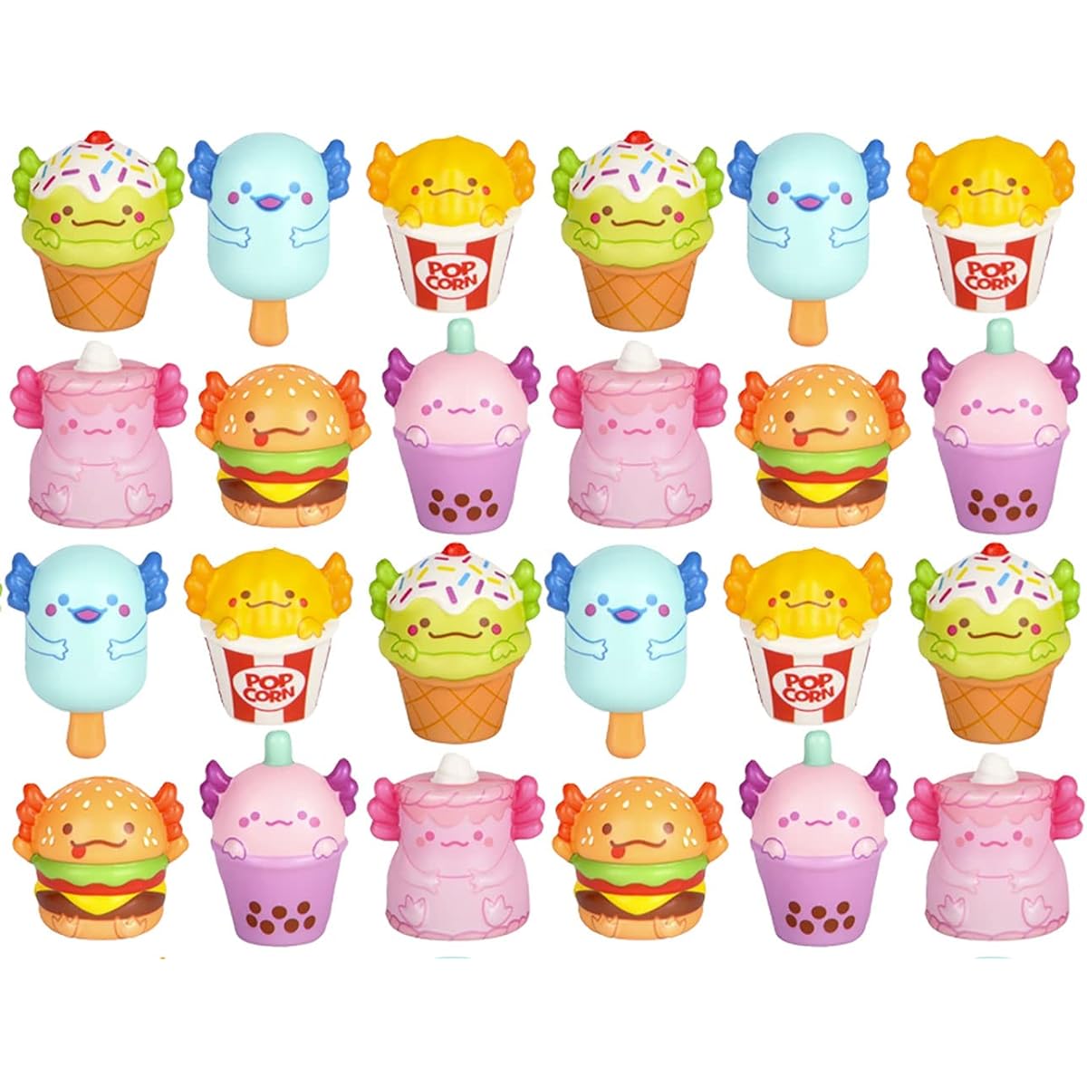 24 Mini 2" Food Axolotl Slow Rise Squishy Toys - Memory Foam Party Favors Fidget Giveaways OT(Bulk - 24 Pieces (2 Dozen)