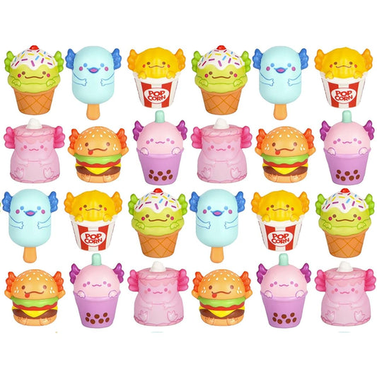 24 Mini 2" Food Axolotl Slow Rise Squishy Toys - Memory Foam Party Favors Fidget Giveaways OT(Bulk - 24 Pieces (2 Dozen)
