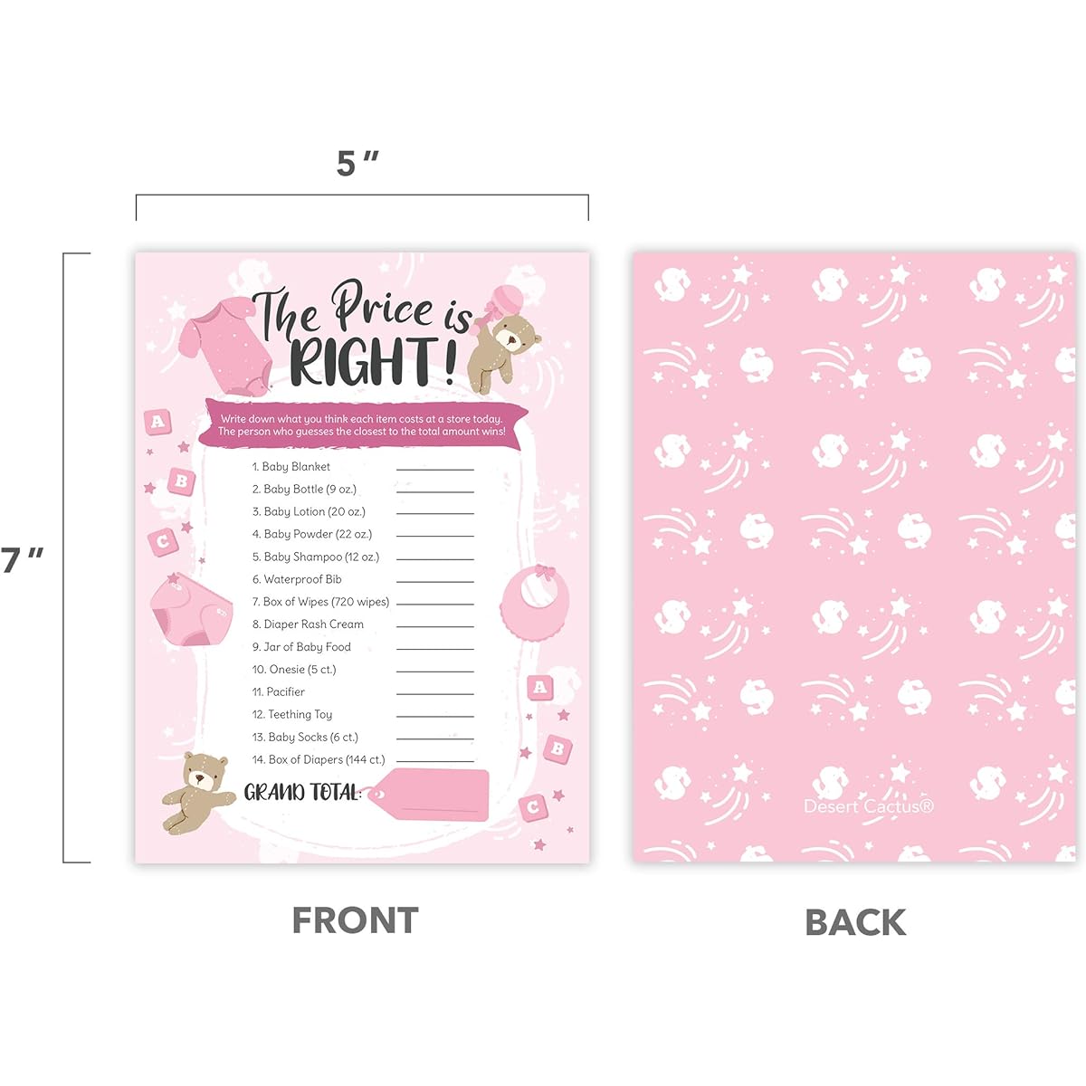 Price is Right Baby Shower Game - Guessing Game Coed Boy Girl Neutral Gender Reveal (25ct Girl)