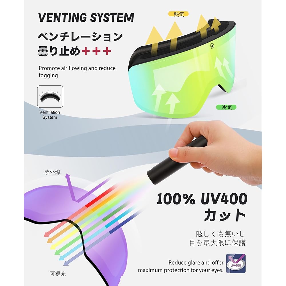 [LECAGE] Color Changing Ski Goggles - Photochromic Lens, Snowboard Goggles, OTG Wide Field of View, Compatible with Glasses, 100% UV Protection, UV Protection, Shockproof, Anti-Fog and Ventilation, Men's, Women's, Storage Case Included