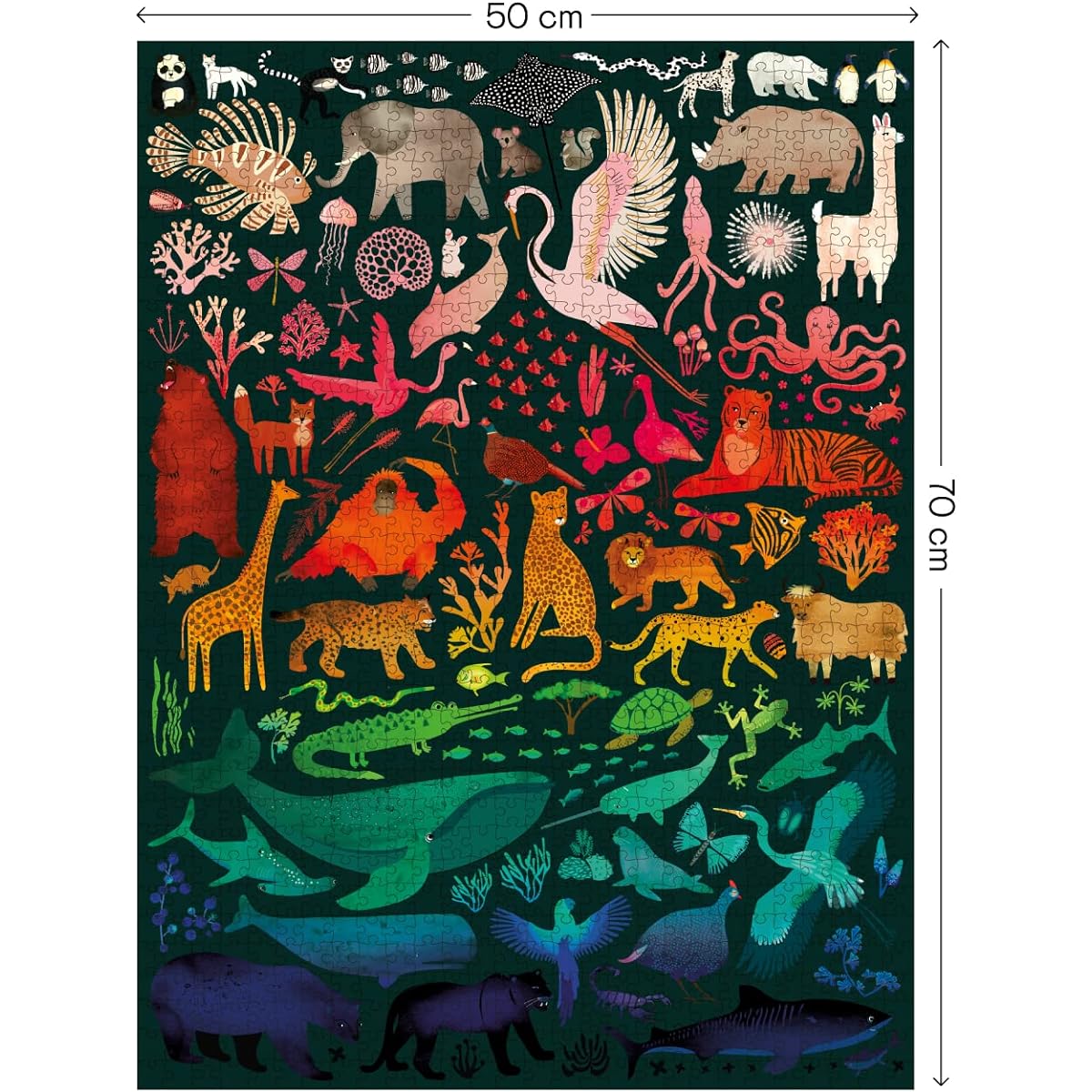 Elena Essex Colourful Animal Jigsaw Puzzles for Adults 1000 pieces | Rainbow Kingdom Puzzles Jigsaw Puzzles | Box includes colour A3 poster | Finished size 70cm x 50cm