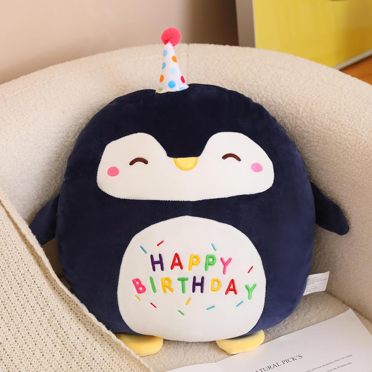 Fawowe Penguin Stuffed Animals, Penguin Plush Toys Cute Birthday Penguin Stuffed Animals Pillow Soft Happy Birthday Plush Toy Gift for Kids Home Decoration, FYP-26