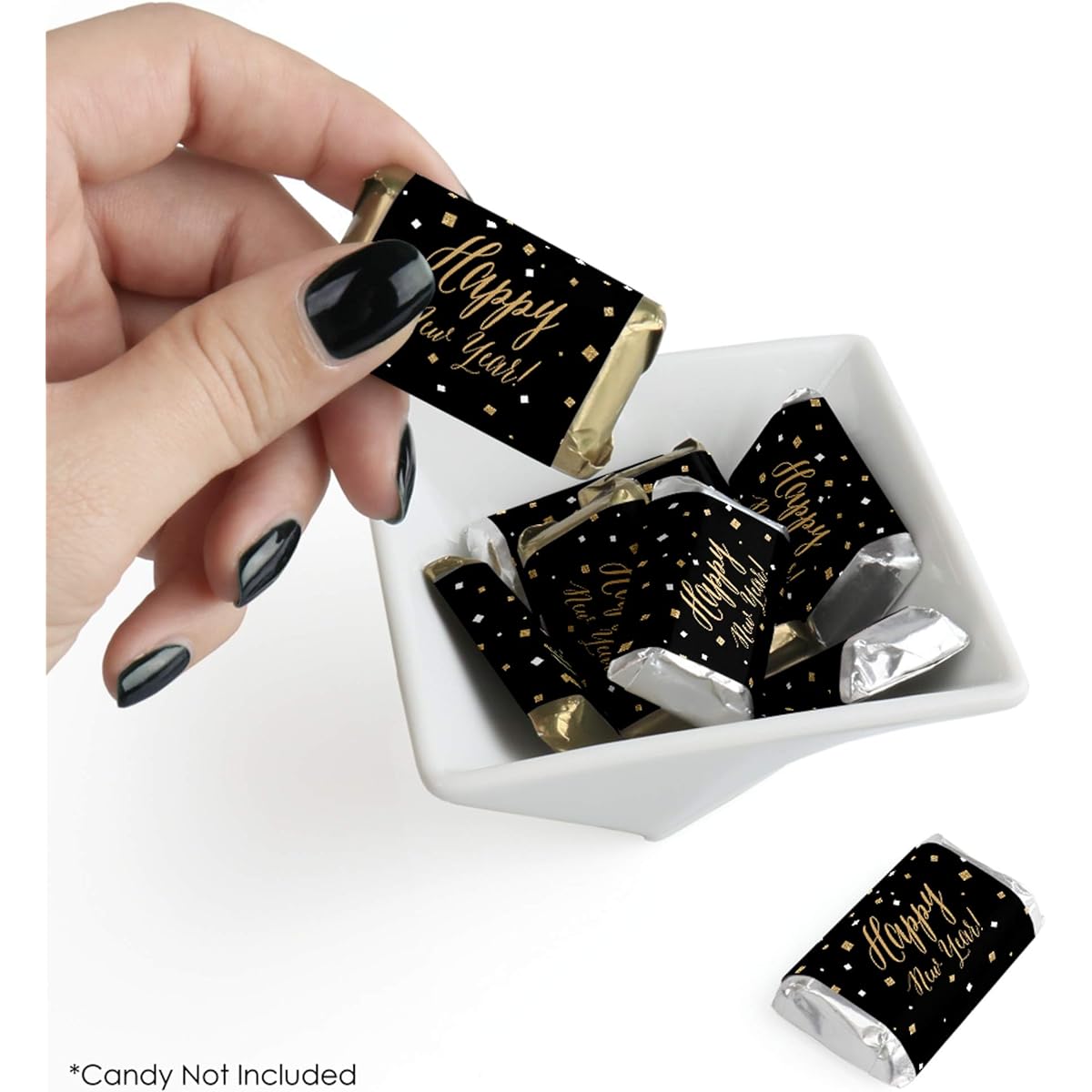 Big Dot of Happiness New Year's Eve Gold Mini Candy Bar Wrapper Stickers 40 New Year's Eve Party Accessories