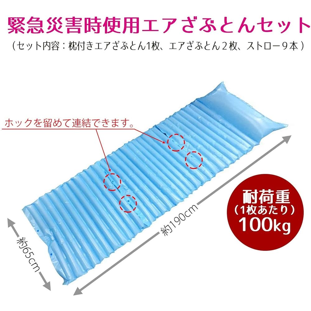 Kazuhiro Plastic Industry Compact Simple Bed Blue 65 x 67 x 4 cm Air Zabuton for Emergency Use Set of 2