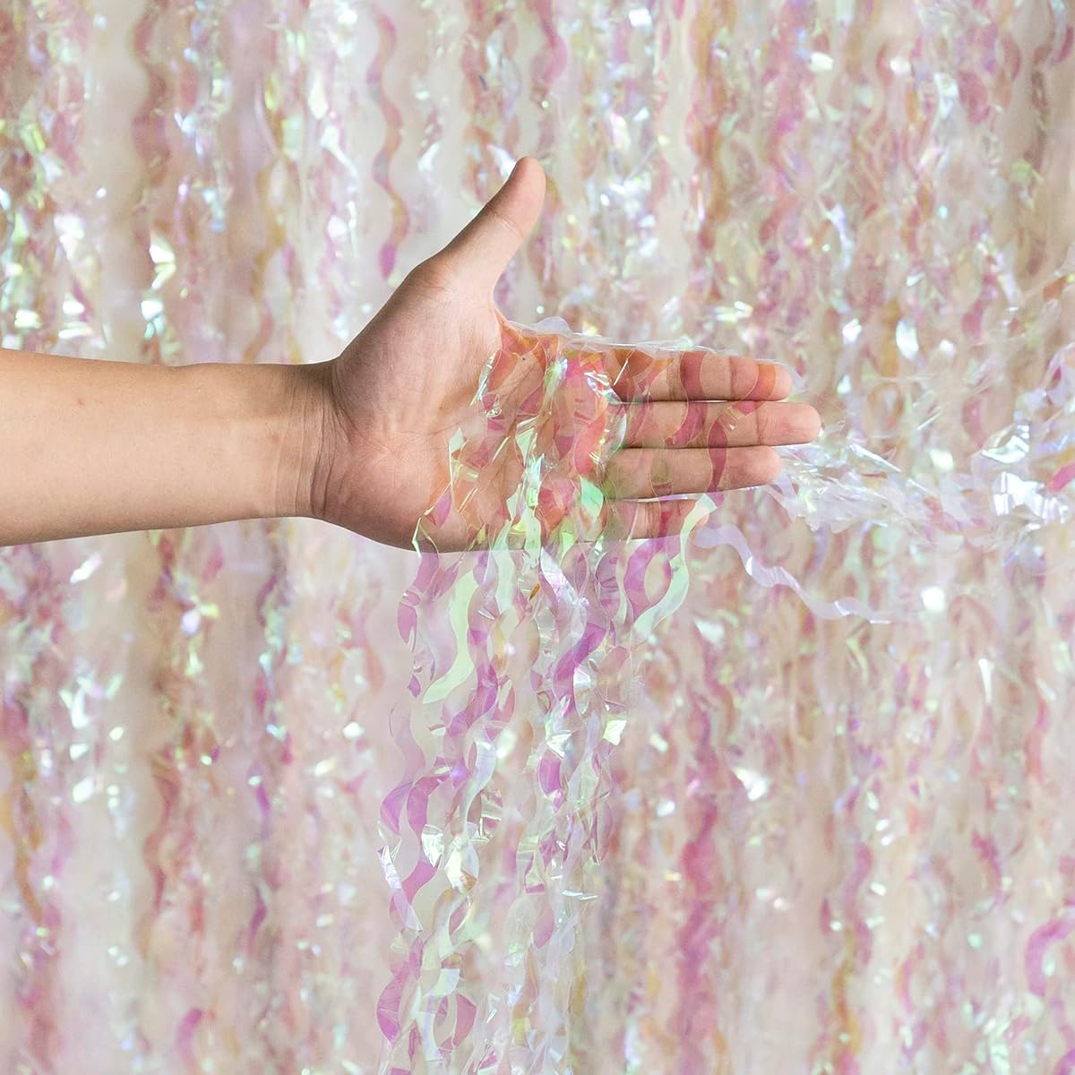 Neon Clear Fringe Curtains 2 Pack 3.28ft x 6.56ft Neon Clear Foil Backdrop Tinsel Curtains Neon Clear Metallic Door Streamer Photo Booth Wedding Graduation Birthday Christmas Event Party Supplies