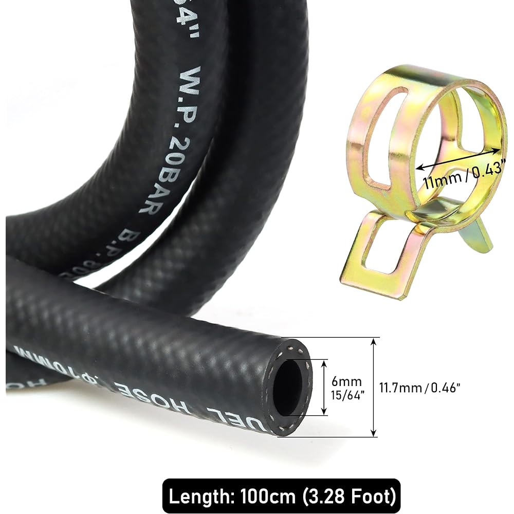 Zemoner 1/4" Fuel Line 3.28ft with 5 Hose Clamps for Small Engines Mini Motors Autos
