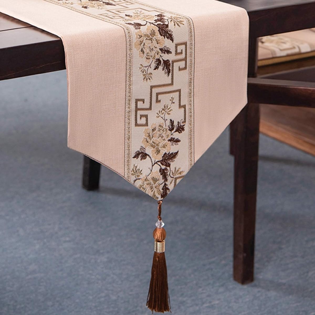 Table Runner with Tassels, Plain, Scandinavian Style, Ethnic Tablecloth, 33*210cm, Modern, Stylish, 55x210cm, Beige, Interior, Scandinavian, Table Center, Kitchen, Jacquard, Table Runner, Table Decoration, Stain Resistant
