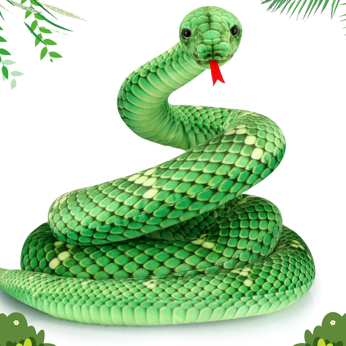 Hiboom Giant Snake Plush Toy, 110 Inch Large Stuffed Animal Snake Lifelike Plush Snake Toy Gift for Birthday Party Prank Props