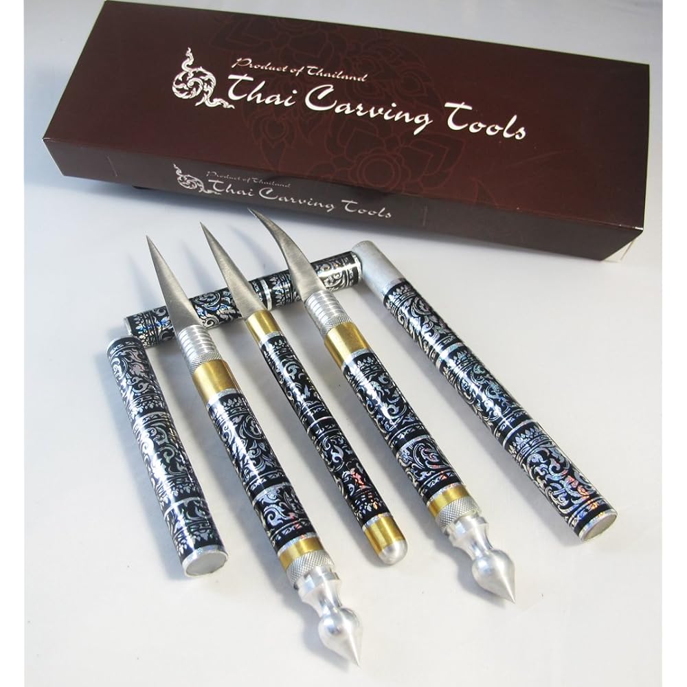 Thai Fruit & Soap Carving Knife Set of 3 Knives Brass Handmade Black Color