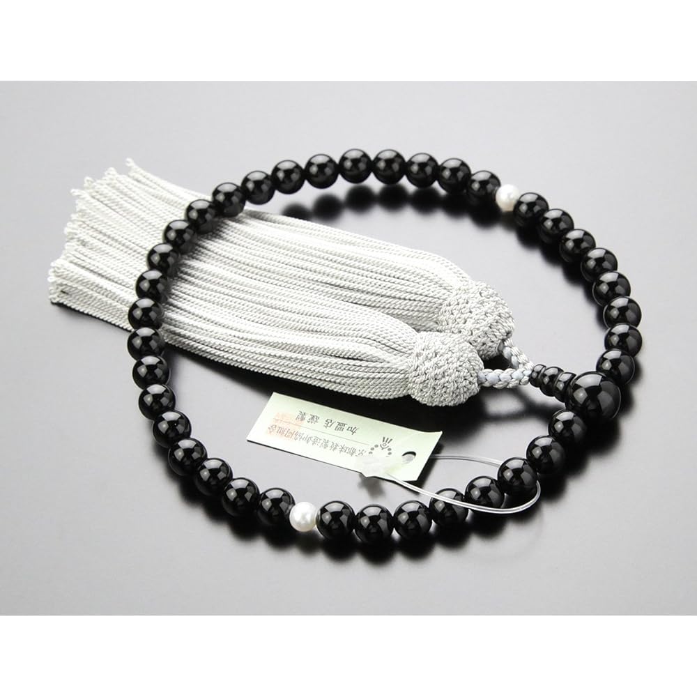 Nenju dot com ≪Paired Prayer Beads≫ Prayer beads for men (22 beads, onyx, pure silk 2-color tassels), mala beads for women (approximately 7 mm, onyx freshwater pearls, pure silk 2-color tassels) Pair set Kyoto prayer beads Prayer beads 2000500100086 Pray