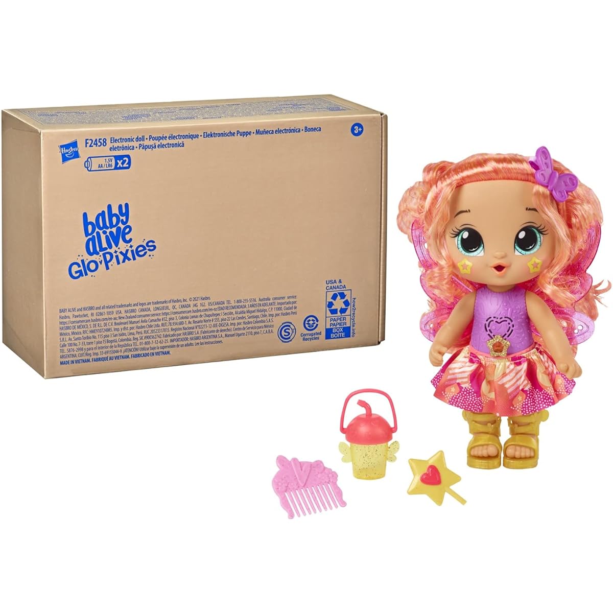 [ Exclusive] Baby Alive Shiny Magical Tia 10.5-inch Interactive Electric Doll for Kids Ages 3 and Up, 20 Sound Effects, GloPixies Tia Twinkle F2458, Authentic Product