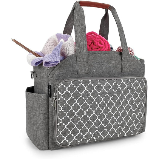 Knitting Bag Yarn Storage Tote - Yarn Storage Organizer Crochet Organizer Bag Crochet Hooks Yarn Skeins Knitting Needles and Accessories (Grey)