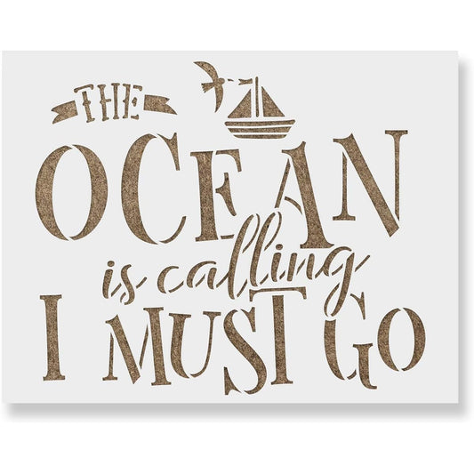 The Ocean is Calling Sailing Stencil - Reusable Stencil - DIY Ocean is Calling Sailing Home Decoration 8.5"x11" White