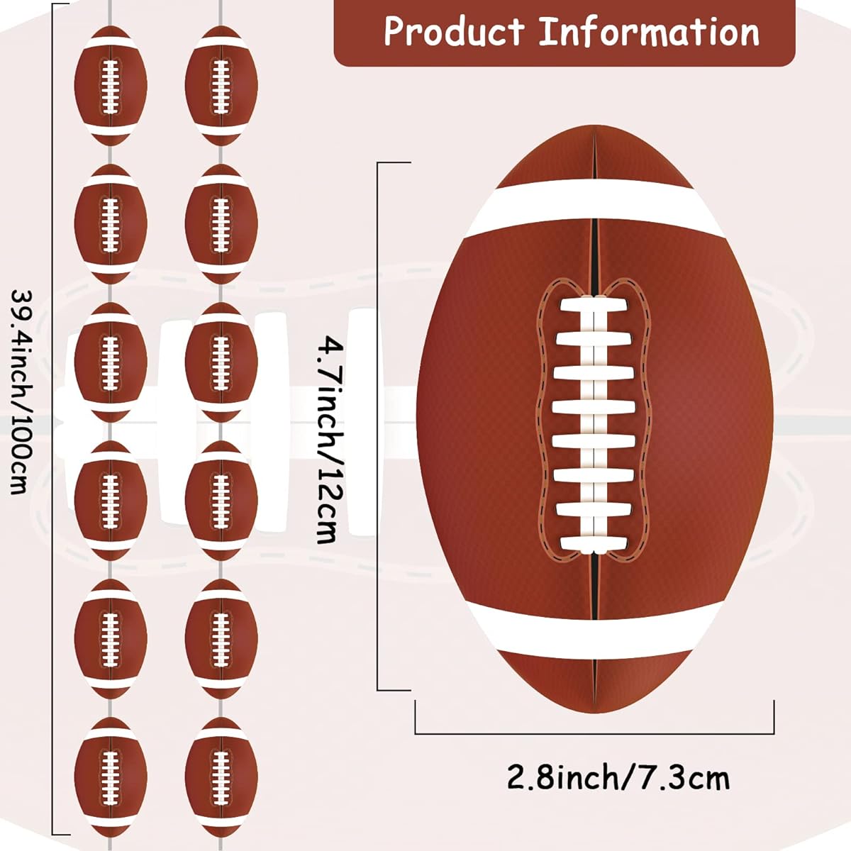 Football Party Banner Garland Kit 8 Pack Football Hanging Swirls Football Party Supplies Decorations Paper Cutouts for Birthday Party Home Classroom Favors Decor