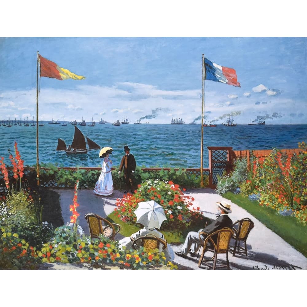 Sunny Town Gallery Painting Framed Monet "The Terrace of Santa Adores" F6 Framed Claude Monet [With string and hook] 52 x 42 cm