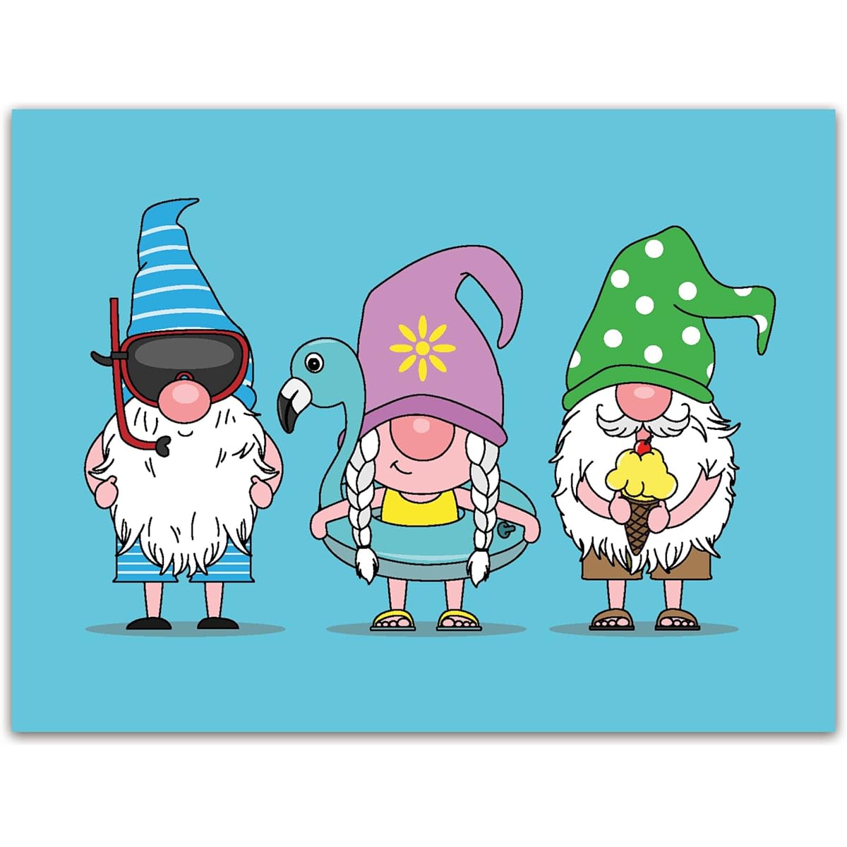 Small World Greetings Summer Gnomes Notecards 12 - Blank Inside with White Envelopes - A2 Size 5.5" x 4.25" - For Any Occasion - Birthdays, Thank You, and More