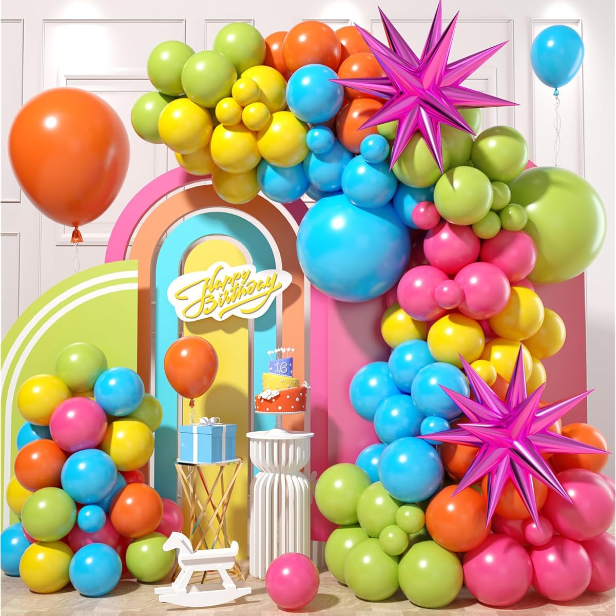 Green Blue Yellow Orange Balloon Arch 108pcs Rainbow Balloon Garland Rose Red Yellow Orange Blue Green Latex Balloons Rose Red Foil Balloons Birthday Aloha Luau Fiesta Party Decorations
