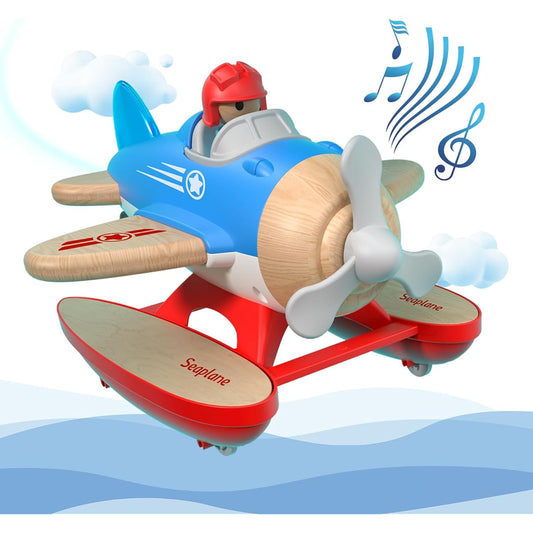 Toy Plane for Kids, Seaplane Toy with Sound and Light, Float Plane Toy, Introduce Aviation Knowledge, Birthday Gift for 18M+ 2 3 4 5 Year Old Boys (Wood + Plastic)