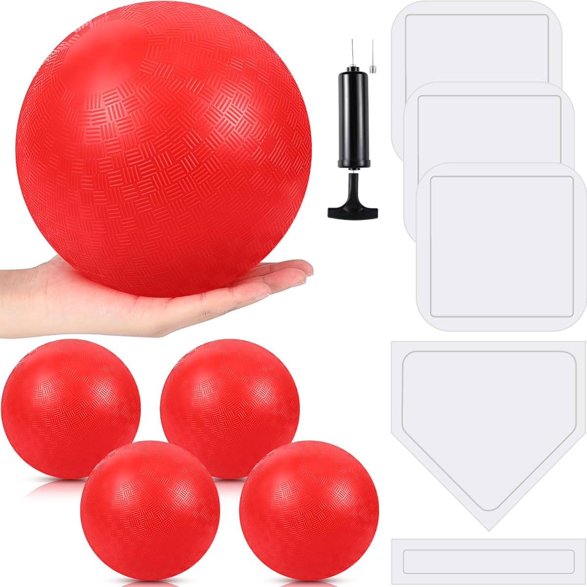 Hiboom Kickball Set with Base, Dodgeball Playground Ball Set, 10" Kickball with Rubber Base, Needle and Ball Pump for Boys, Girls, Adults, Backyard Games, Camping, Picnic, Schoolyard, Summer