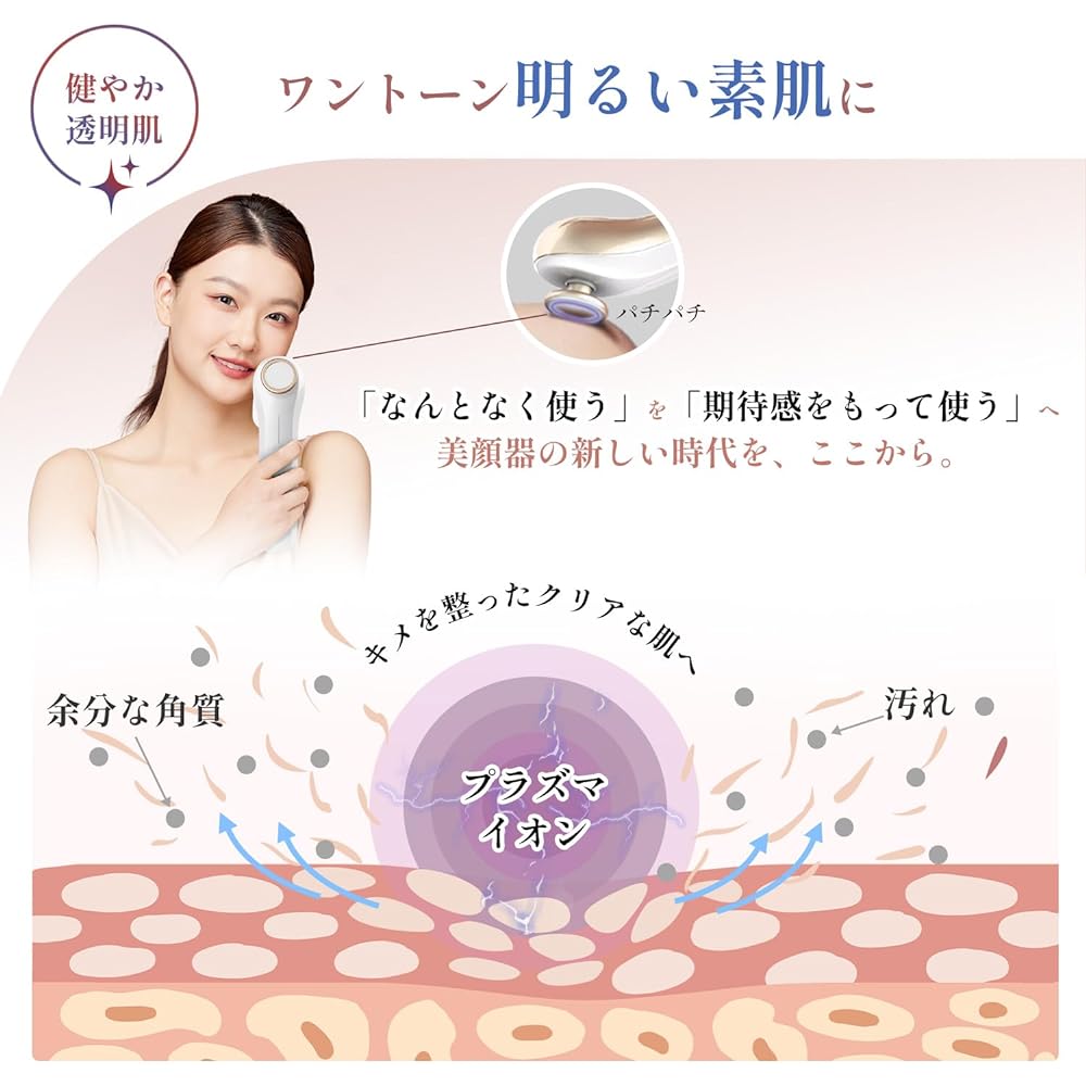 Facial Beauty Device, Plasma Facial Beauty Device, Increases Elasticity, Moisturizes, Glowing Skin, Lifts Pores, Exfoliates, Dryness, Firmness, Charging Stand, Japanese Instruction Manual Included, Present for Birthday, Valentine's Day, Mother's Day