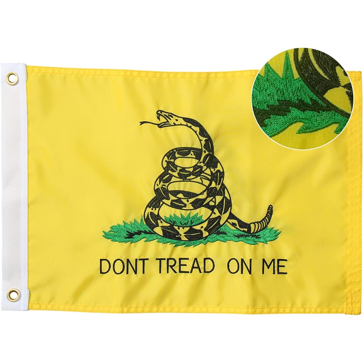 Bradford Dont Tread on Me Flag 16x24 Inch Double Sided Embroidered Gadsden Flag Outdoor Vibrant Color Yellow Coiled Rattle Snake Boat Flag Heavy Duty Polyester Libertarian Flag