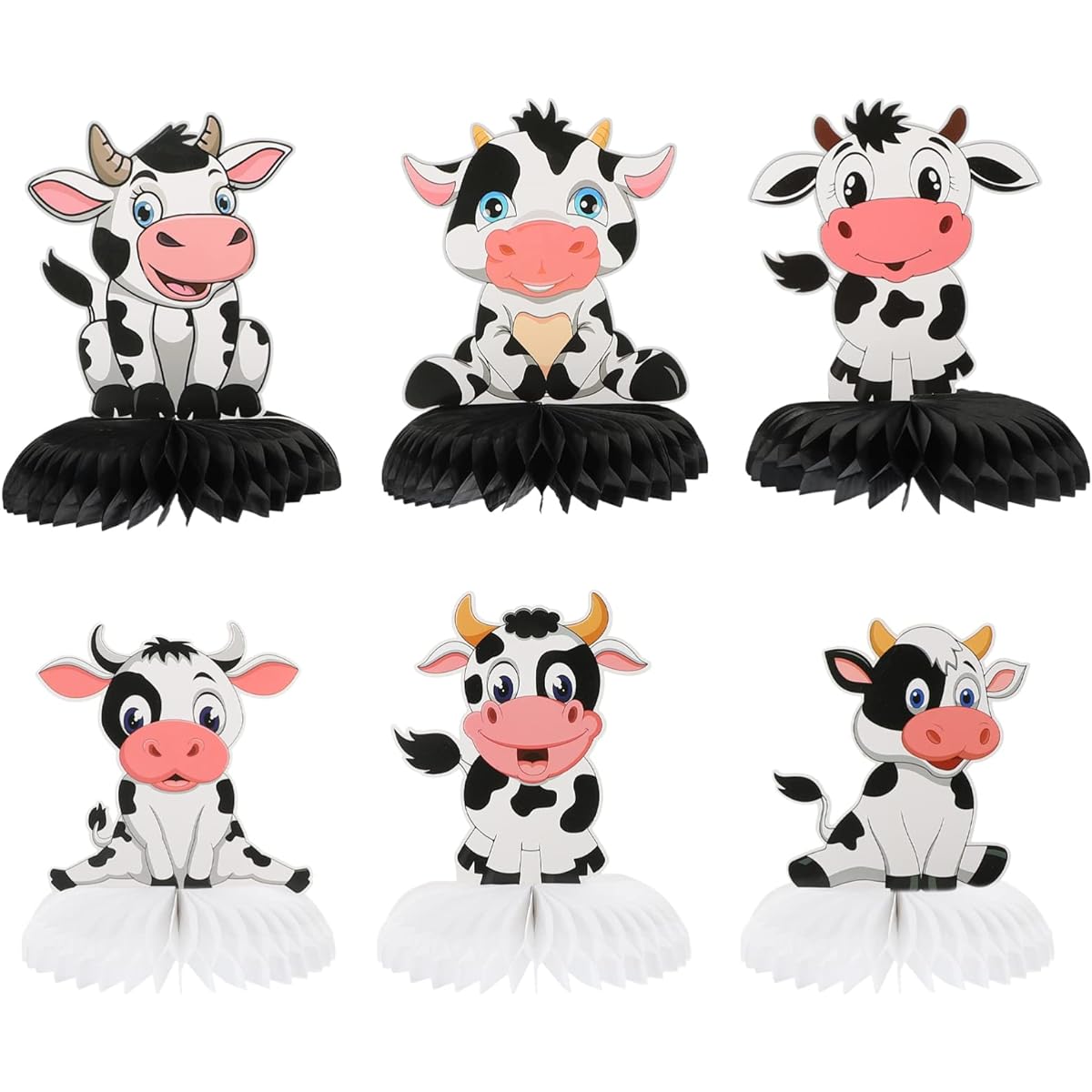 Sewroro 6 Pcs Cow Pinatas, Cow Beehive Centerpieces Cow Theme Party Honeycomb Table Toppers 3D Ornaments Farm Birthday Party Supplies Favors Photo Booth Props Cow Story