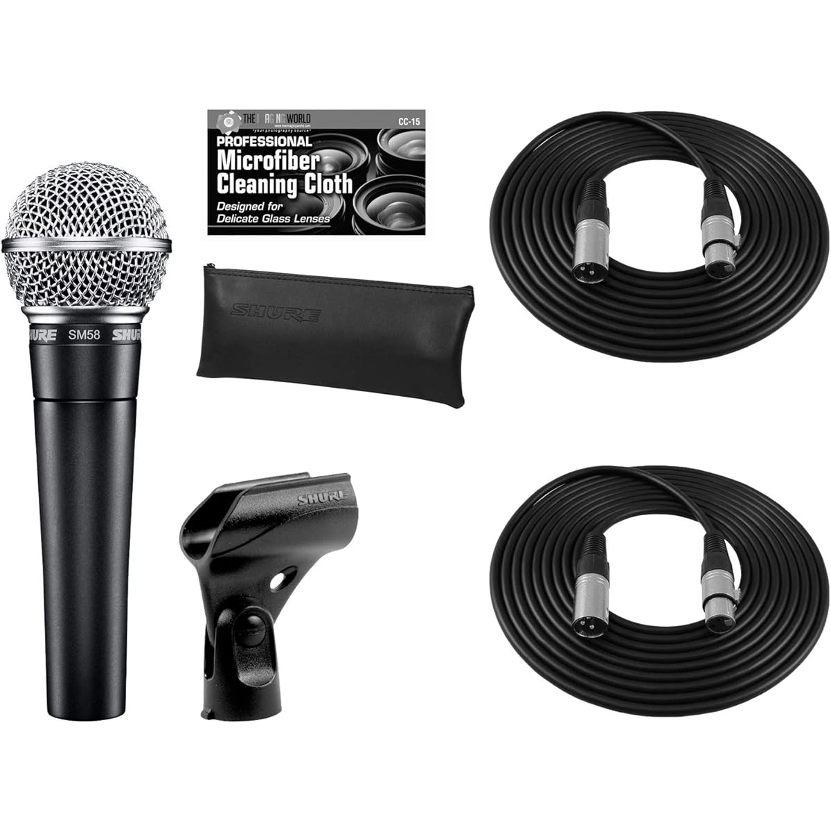 Shure SM58-LC Cardioid Dynamic Vocal Microphone + 2 XLR Cables Bundle