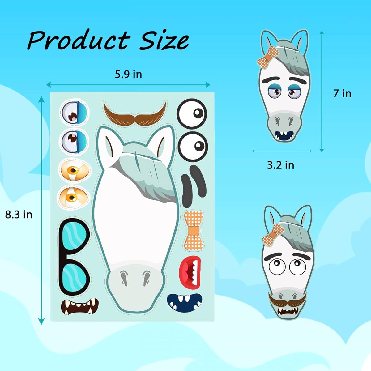 SHANDERBAR DIY Make Your Own Stickers for Kids Toddlers Face Stickers Unicorn Dinosaur Horse Sea Animals Kids Party 24 Sheets 8.27" x 5.9"