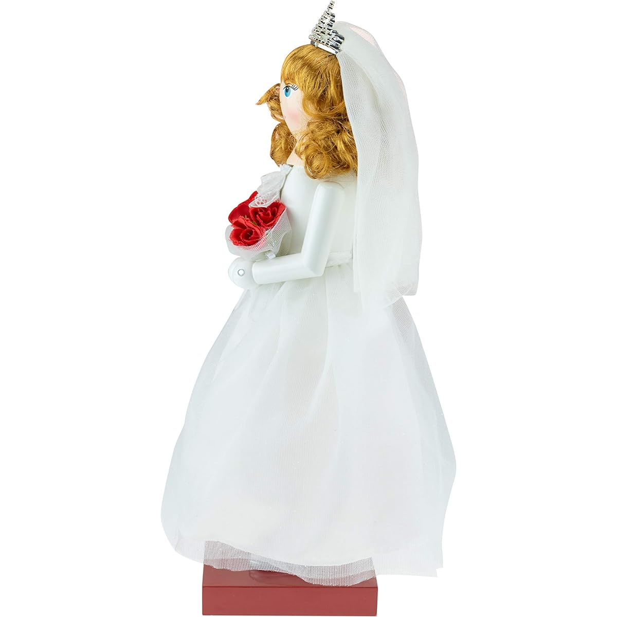 Strictly Briks Clever Creations - Newlywed Christmas Nutcracker - Traditional Wooden Decorative Figurine in White Wedding Gown with Bouquet of Red Roses - 14"