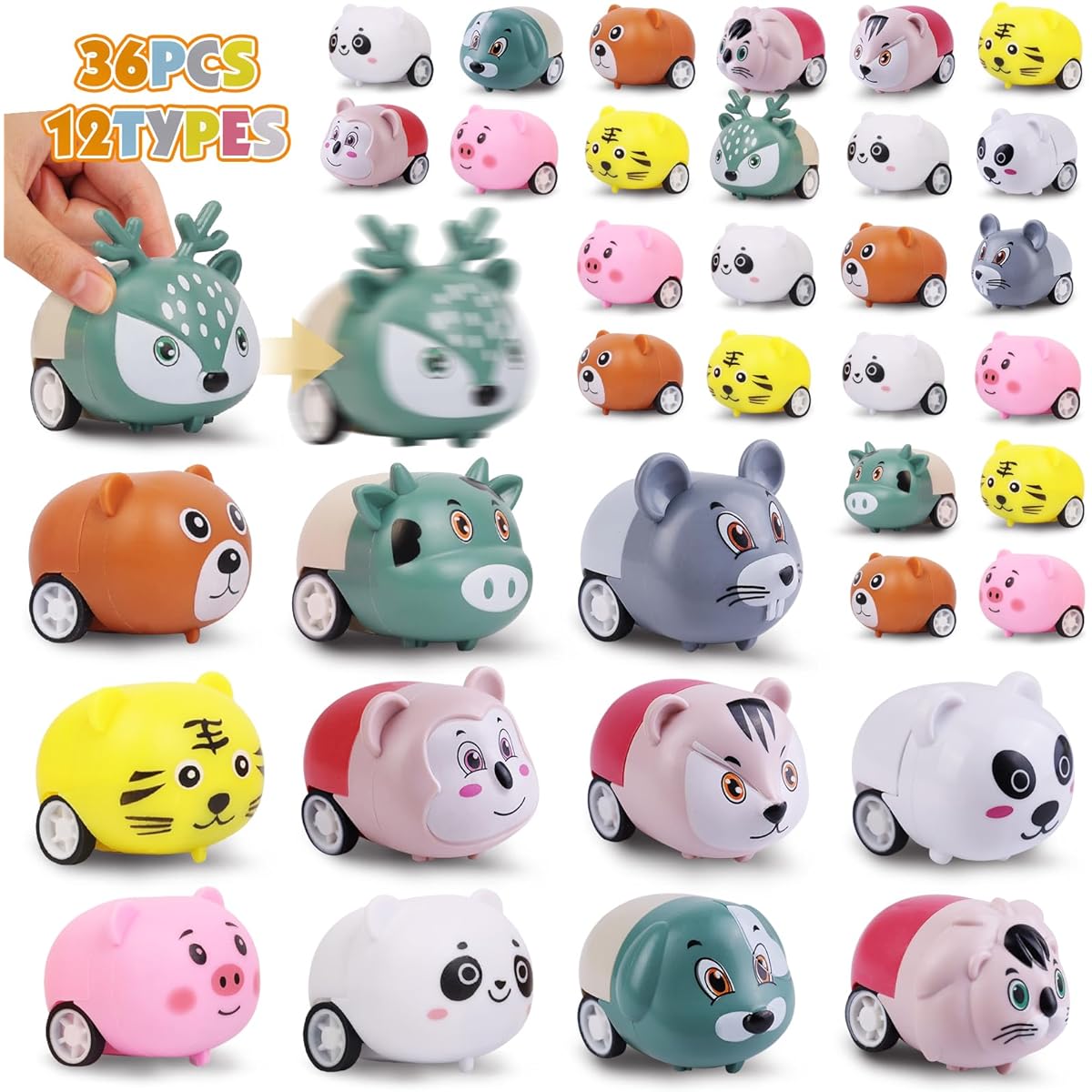 estardaa 36pcs Animal Pull Back Cars Mini Car Toy Small Car Pull Back Racing Car Set Mini Toy Cars Carnival Prizes Goodie Bag Stuffers Mini Car Party Favors for Kids