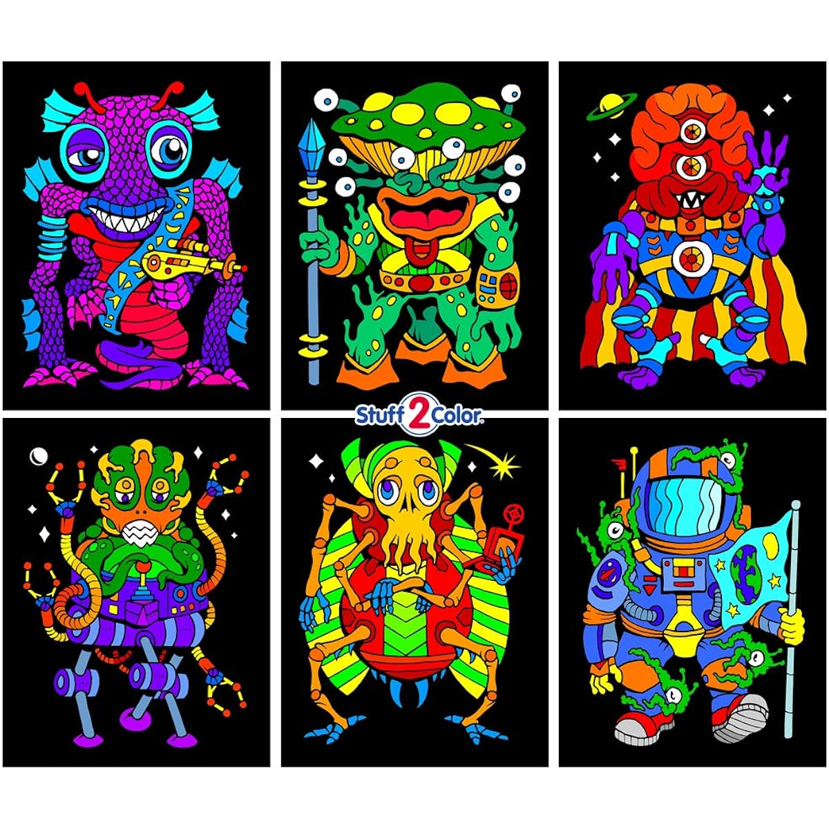 Aliens 6-Pack of Fuzzy Velvet Colouring Posters