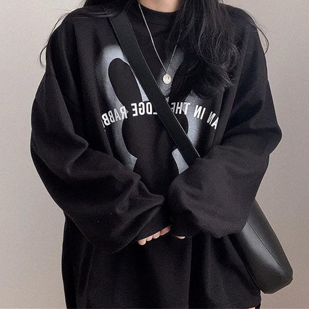 [bluefeel] Women's Sweatshirt, Long Sleeve T-Shirt, Round Collar, Parka, Top, Casual, Print, Stylish, Loose, High Quality, Drop Shoulder, Simple, Plain, Cute, Commuting, Going Out, Spring, Autumn