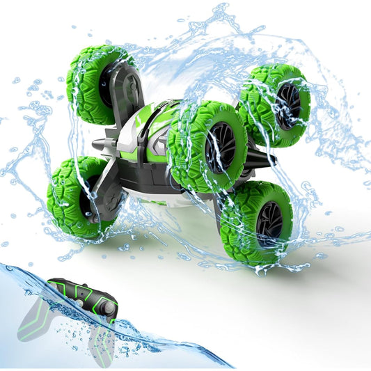 28℃ Remote Control Car Waterproof RC Stunt Car Amphibious Car Double Sided Driving 360 Degree Flip Rotation Car Toy Birthday Gift for Boys Girls Ages 6+ (Green Car)