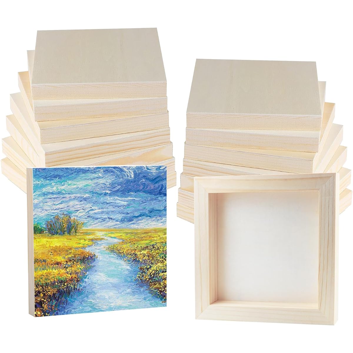 Voittozege Wooden Boards 4 x 4 Inch Unfinished Wooden Canvas Boards Square Wooden Canvas Boards Blank Wooden Canvas Pack of 16