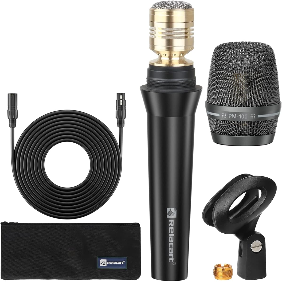 RELACART Condenser Microphone PM100 Professional Handheld Wired Microphone Black