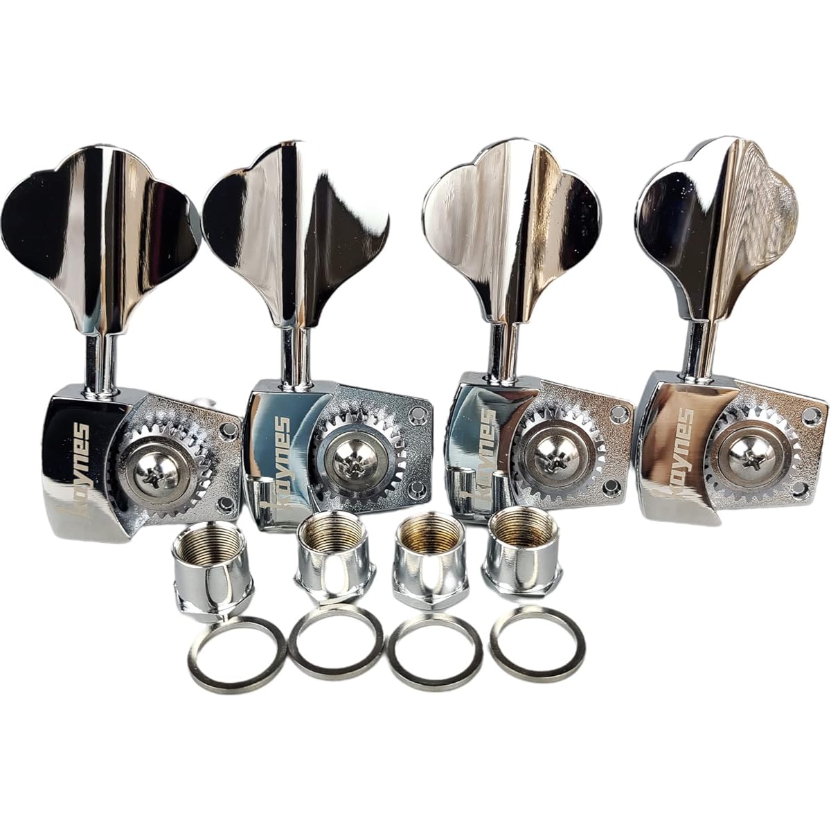 KAYNES Bass Tuners 1:26 Ratio Open Gear Tuning Keys Pegs Guitar Machine Head Tuners for Jazz or Precision Electric Bass Instruments Chrome Silver (Right 4 Pieces)