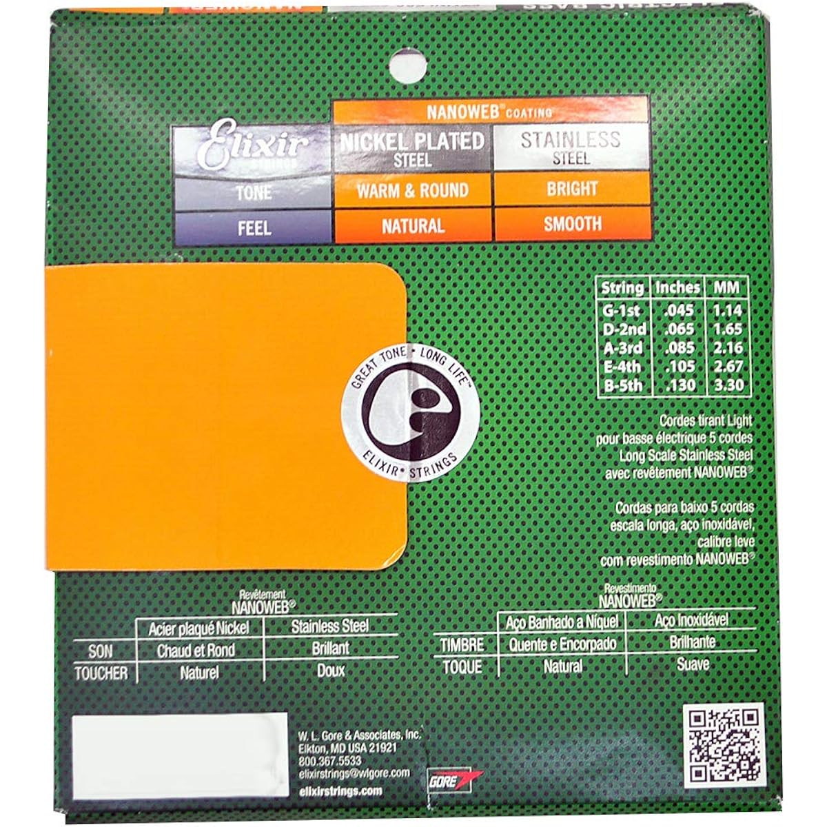 ELIXIR 5-string bass strings NANOWEB Light Long/Stainless #14777