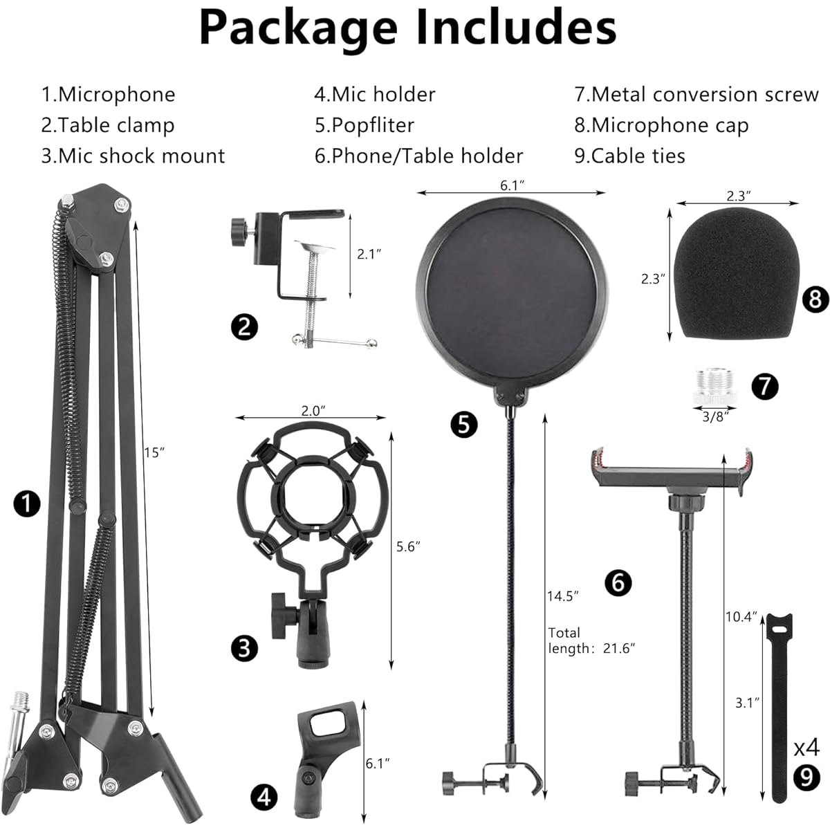 Microphone Arm Stand Upgrade Kit Adjustable Microphone Stand Desk Suspension Heavy Duty Scissor Arm Mic Boom Arm for B Y Snowball and Other Microphones Professional Streaming Voiceover Recording Gaming