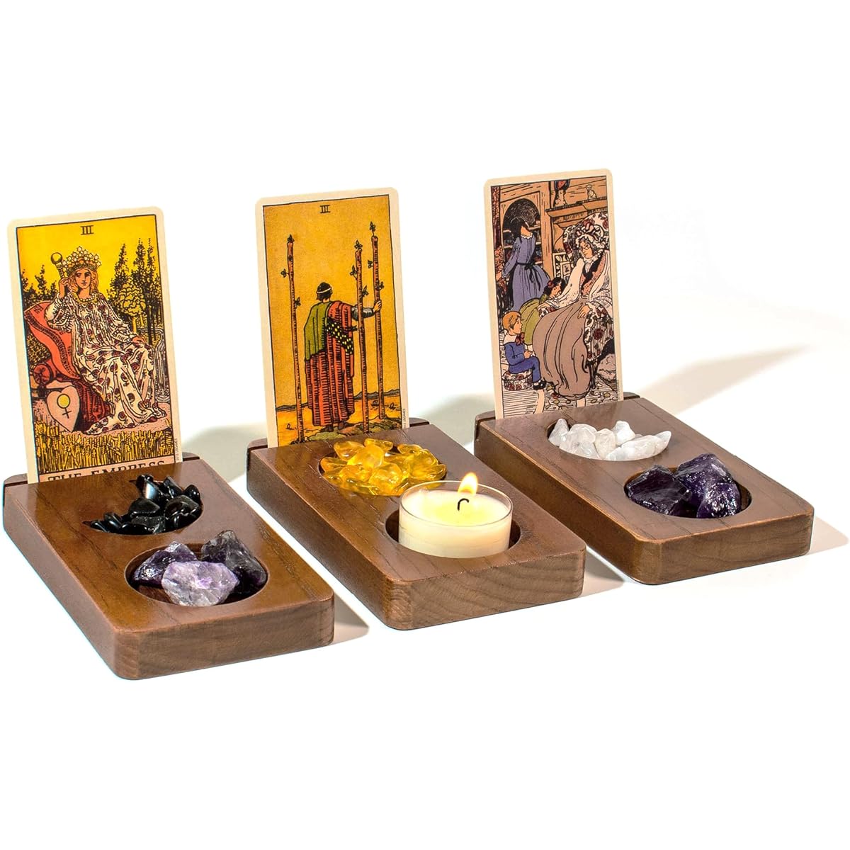 Kihomi Tarot Card Holder Stand Set - Oracle Card Display for Tarot Reading, Introduction to Various Decks, Tarot Gift for Women - Witchcraft, Fortune Telling, Wicca Supplies, Altar Space (Moon Phases)
