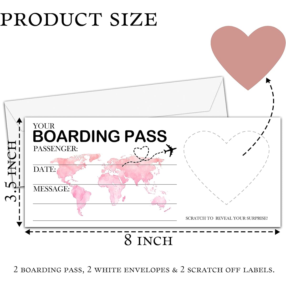 AWSICE 2 Sets Scratch Surprise Boarding Passes Make Your Own DIY Travel Tickets Surprise Reveal Cards for Holiday Christmas Wedding Birthday Anniversary Party Supplies (3.5"x8" Pink) -A010