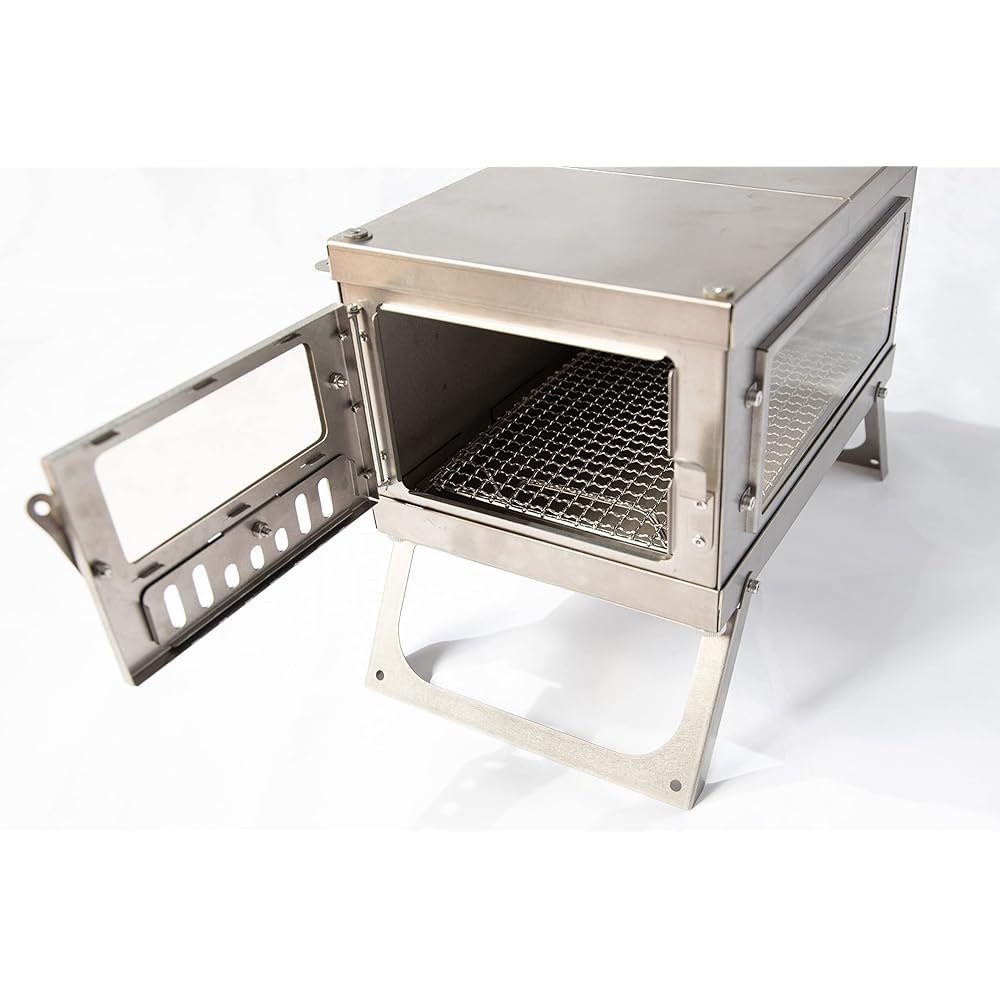 SOLO-ist Titanium assembly type wood stove SOLO-300 Wood stove, compact, lightweight, with glass window, storage bag included, assembly type, walking camping, bike camping (Japan delivery and after-sales service system is perfect)